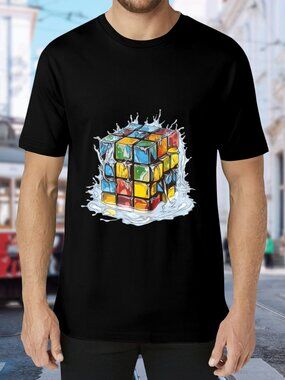 Black Rubik Cube Graphic Tee - Unbranded